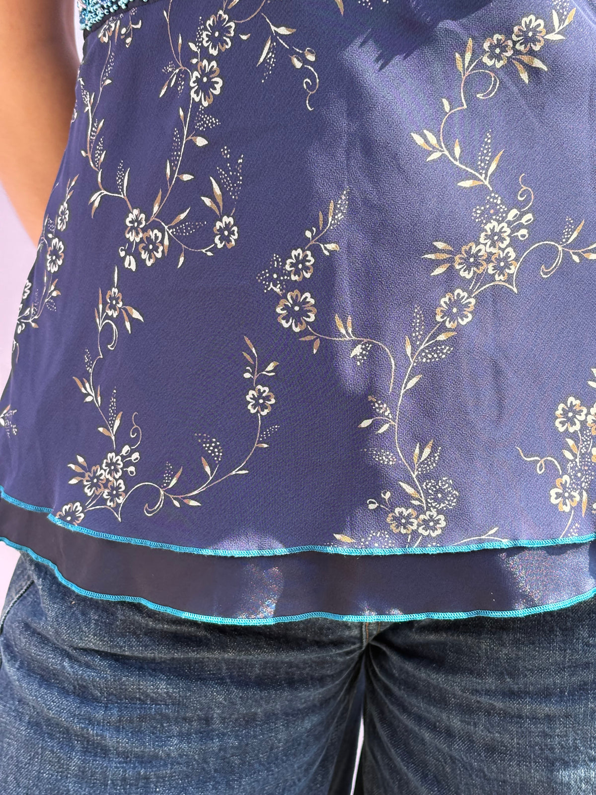 Floral beaded sequin top