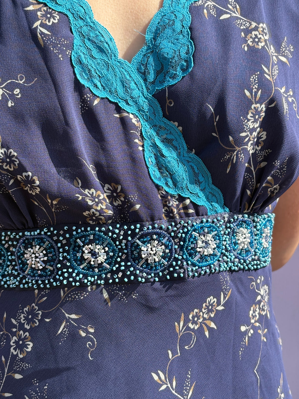 Floral beaded sequin top