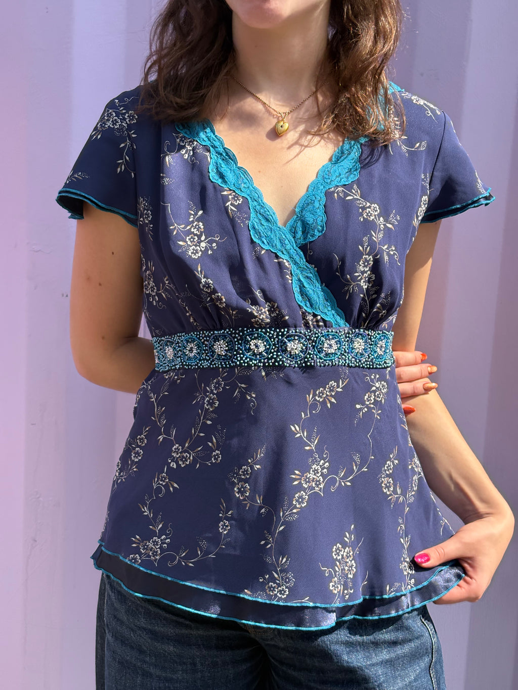 Floral beaded sequin top