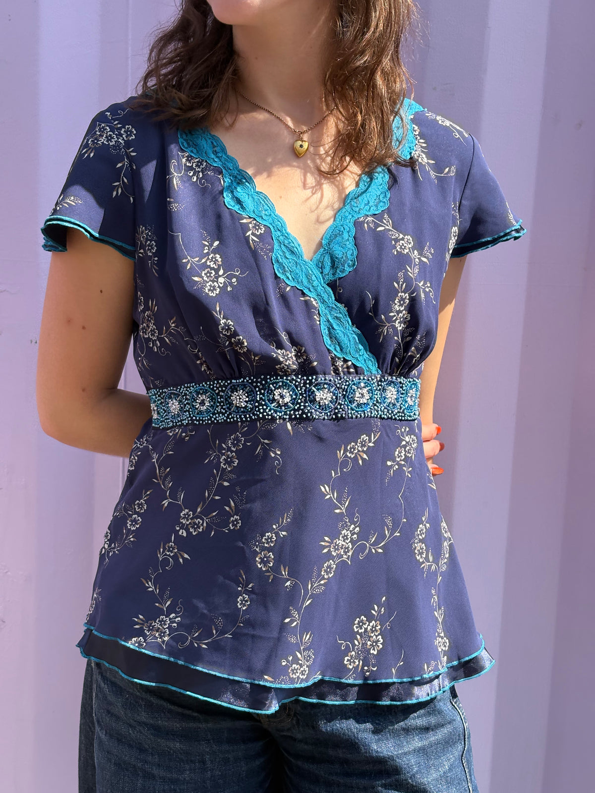 Floral beaded sequin top